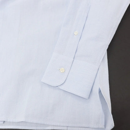 【新品アウトレット】バグッタ Bagutta MIKE サッカー調コットン ストライプ オープンカラー カジュアルシャツ ブルーxホワイト【サイズ42】【 状態ランクN- 】【 メンズ 】