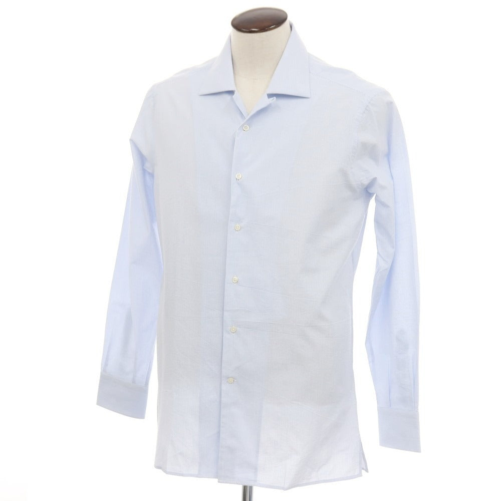 【新品アウトレット】バグッタ Bagutta MIKE サッカー調コットン ストライプ オープンカラー カジュアルシャツ ブルーxホワイト【サイズ43】【 状態ランクN- 】【 メンズ 】