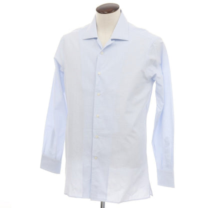 【新品アウトレット】バグッタ Bagutta MIKE サッカー調コットン ストライプ オープンカラー カジュアルシャツ ブルーxホワイト【サイズ43】【 状態ランクN- 】【 メンズ 】