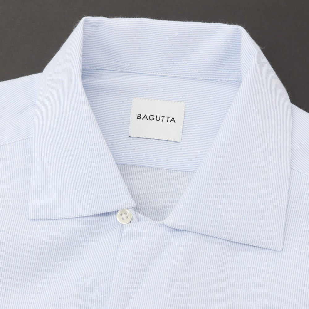 【新品アウトレット】バグッタ Bagutta MIKE サッカー調コットン ストライプ オープンカラー カジュアルシャツ ブルーxホワイト【サイズ43】【 状態ランクN- 】【 メンズ 】[DPD]