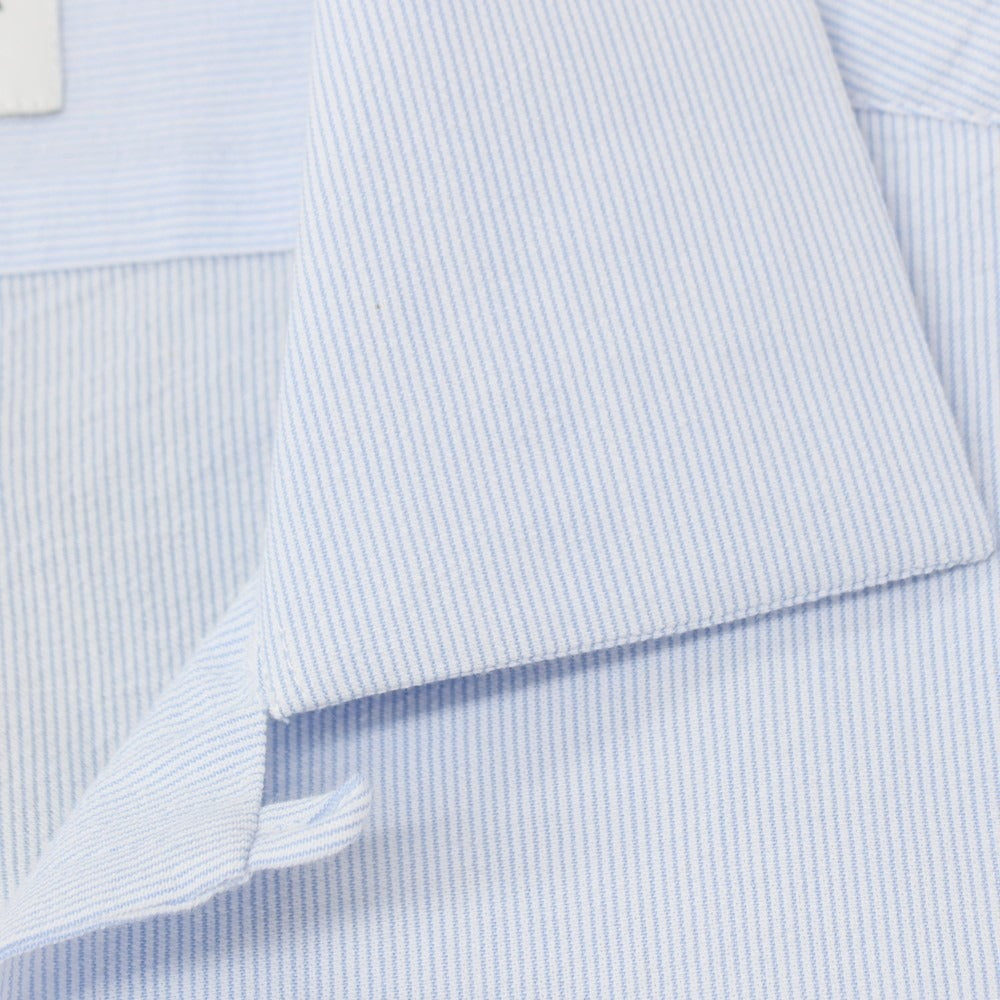 【新品アウトレット】バグッタ Bagutta MIKE サッカー調コットン ストライプ オープンカラー カジュアルシャツ ブルーxホワイト【サイズ43】【 状態ランクN- 】【 メンズ 】