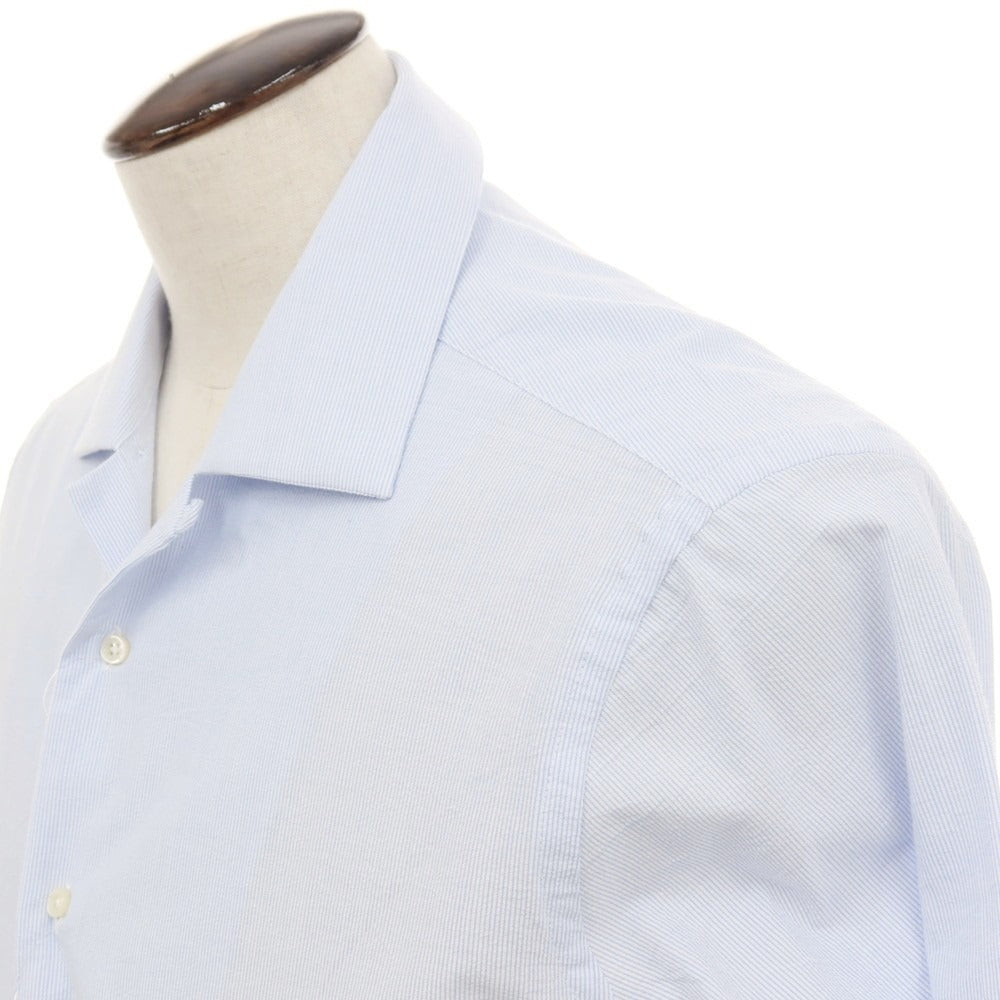 【新品アウトレット】バグッタ Bagutta MIKE サッカー調コットン ストライプ オープンカラー カジュアルシャツ ブルーxホワイト【サイズ44】【 状態ランクN- 】【 メンズ 】