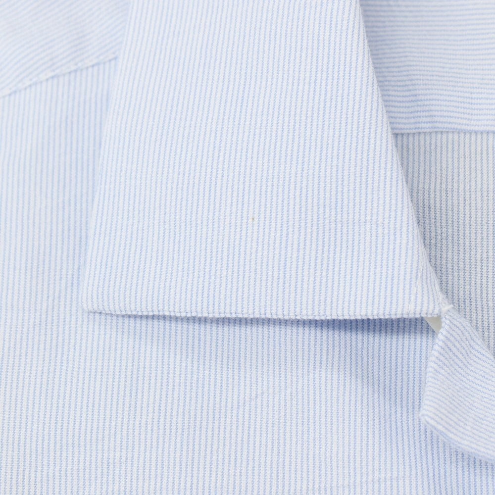 【新品アウトレット】バグッタ Bagutta MIKE サッカー調コットン ストライプ オープンカラー カジュアルシャツ ブルーxホワイト【サイズ44】【 状態ランクN- 】【 メンズ 】