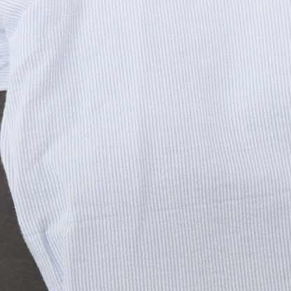 【新品アウトレット】バグッタ Bagutta MIKE サッカー調コットン ストライプ オープンカラー カジュアルシャツ ブルーxホワイト【サイズ44】【 状態ランクN- 】【 メンズ 】