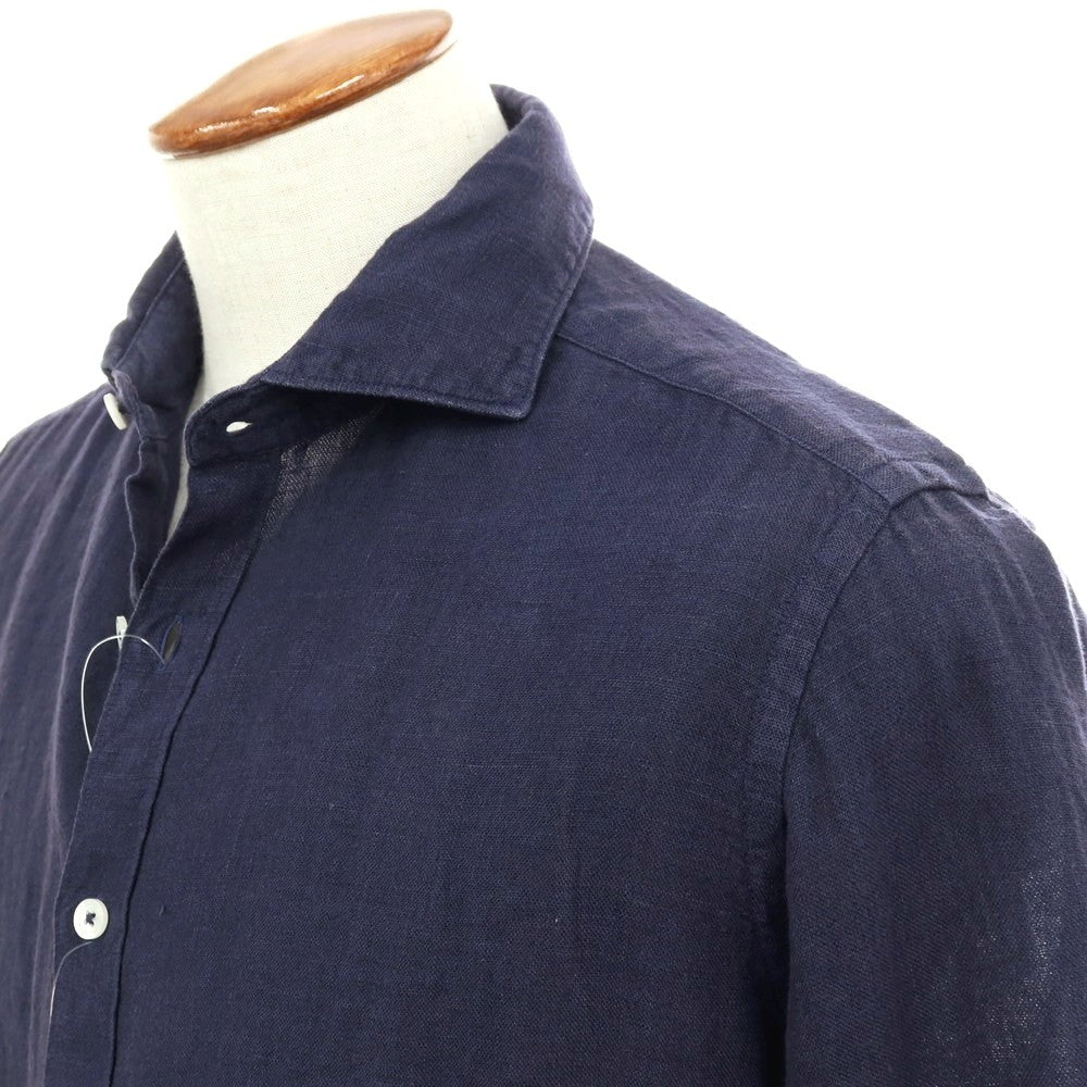 【新品アウトレット】バグッタ Bagutta BERLINO REG リネン ワイドカラー カジュアルシャツ ネイビー【サイズ40】【 状態ランクN- 】【 メンズ 】