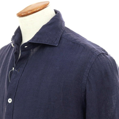 【新品アウトレット】バグッタ Bagutta BERLINO REG リネン ワイドカラー カジュアルシャツ ネイビー【サイズ40】【 状態ランクN- 】【 メンズ 】