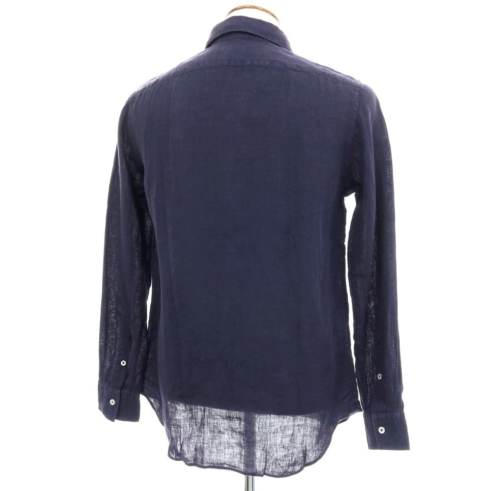 【新品アウトレット】バグッタ Bagutta BERLINO REG リネン ワイドカラー カジュアルシャツ ネイビー【サイズ40】【 状態ランクN- 】【 メンズ 】