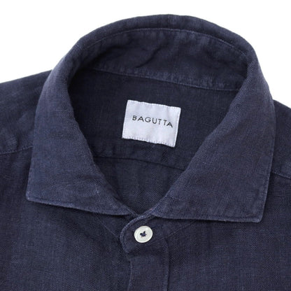 【新品アウトレット】バグッタ Bagutta BERLINO REG リネン ワイドカラー カジュアルシャツ ネイビー【サイズ40】【 状態ランクN- 】【 メンズ 】