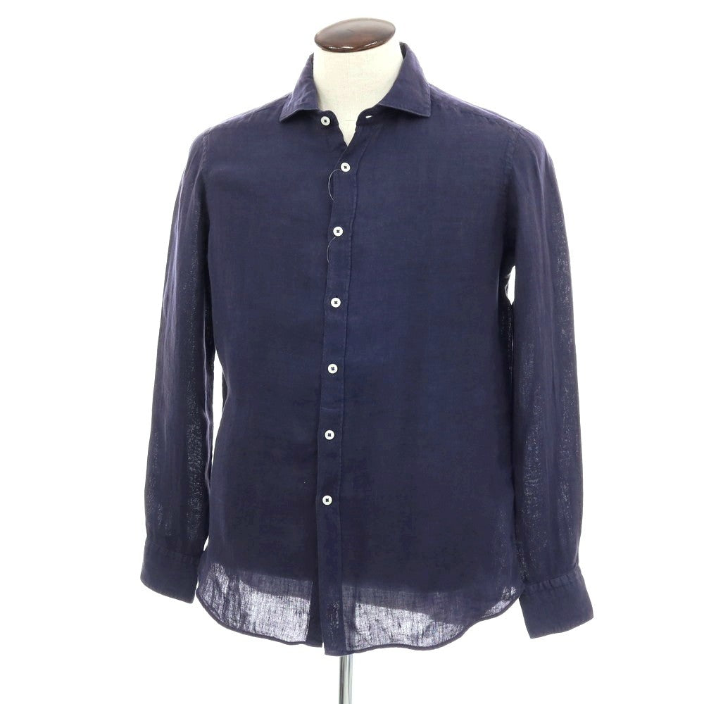 【新品アウトレット】バグッタ Bagutta BERLINO REG リネン ワイドカラー カジュアルシャツ ネイビー【サイズ41】【 状態ランクN- 】【 メンズ 】