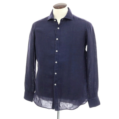 【新品アウトレット】バグッタ Bagutta BERLINO REG リネン ワイドカラー カジュアルシャツ ネイビー【サイズ41】【 状態ランクN- 】【 メンズ 】