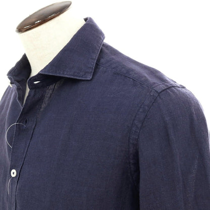 【新品アウトレット】バグッタ Bagutta BERLINO REG リネン ワイドカラー カジュアルシャツ ネイビー【サイズ41】【 状態ランクN- 】【 メンズ 】
