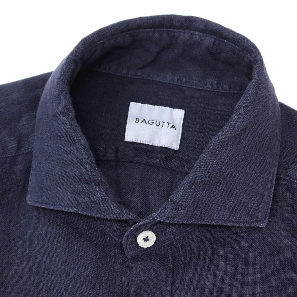 【新品アウトレット】バグッタ Bagutta BERLINO REG リネン ワイドカラー カジュアルシャツ ネイビー【サイズ41】【 状態ランクN- 】【 メンズ 】