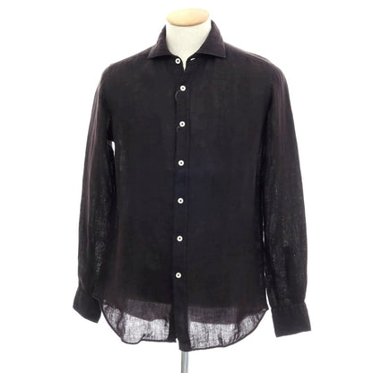 【新品】バグッタ Bagutta BERLINO REG リネン ワイドカラー カジュアルシャツ ブラック【サイズ38】【 状態ランクN 】【 メンズ 】