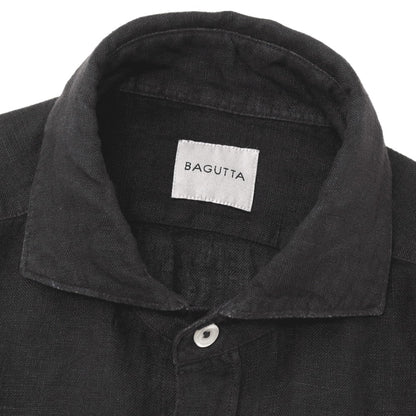 【新品】バグッタ Bagutta BERLINO REG リネン ワイドカラー カジュアルシャツ ブラック【サイズ38】【 状態ランクN 】【 メンズ 】