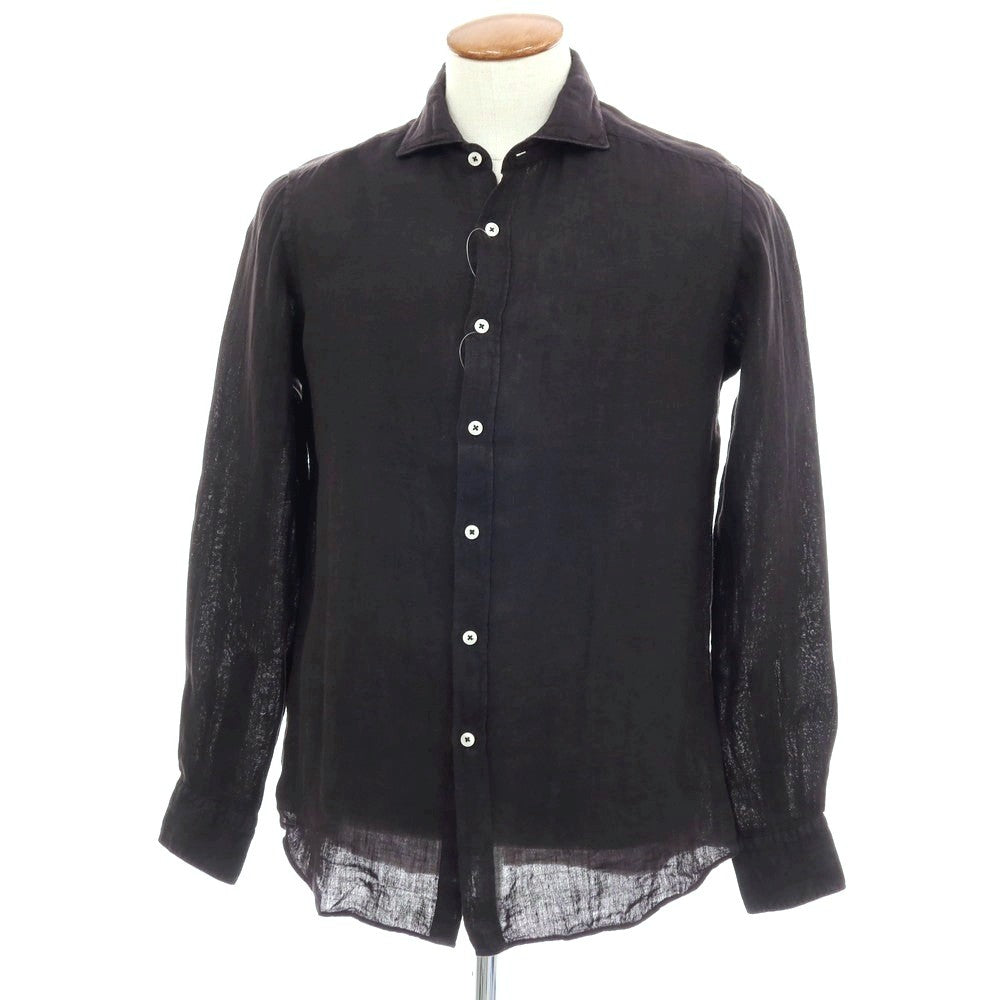 【新品】バグッタ Bagutta BERLINO REG リネン ワイドカラー カジュアルシャツ ブラック【サイズ39】【 状態ランクN 】【 メンズ 】