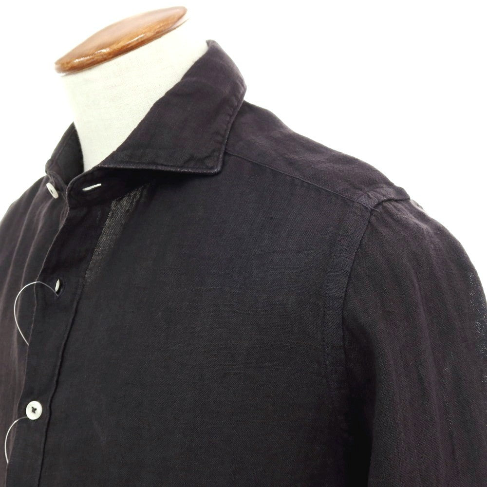 【新品】バグッタ Bagutta BERLINO REG リネン ワイドカラー カジュアルシャツ ブラック【サイズ39】【 状態ランクN 】【 メンズ 】