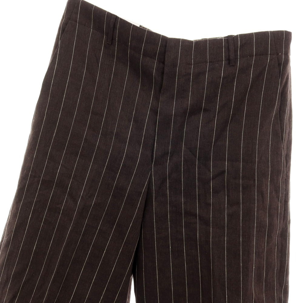 【新品】ピーティートリノ PT TORINO WIDE リネンコットン ストライプ カジュアルスラックスパンツ ブラウンxホワイト【サイズ46】【 状態ランクN 】【 メンズ 】