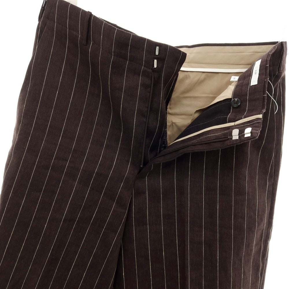 【新品】ピーティートリノ PT TORINO WIDE リネンコットン ストライプ カジュアルスラックスパンツ ブラウンxホワイト【サイズ50】【 状態ランクN 】【 メンズ 】