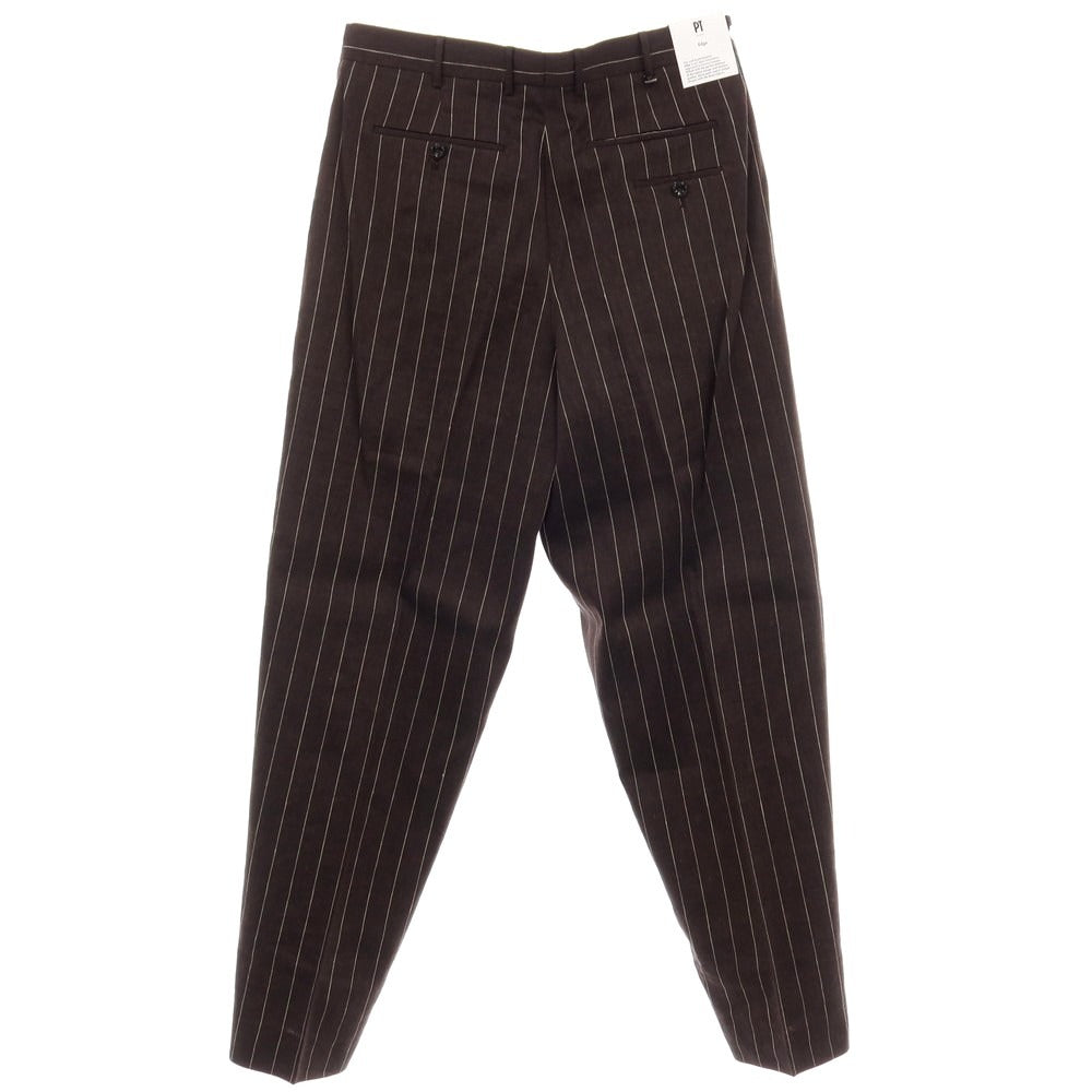 【新品】ピーティートリノ PT TORINO WIDE リネンコットン ストライプ カジュアルスラックスパンツ ブラウンxホワイト【サイズ50】【 状態ランクN 】【 メンズ 】
