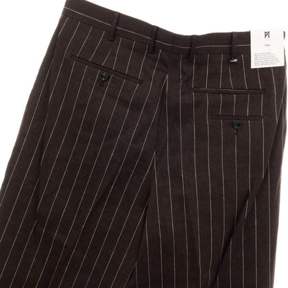 【新品】ピーティートリノ PT TORINO WIDE リネンコットン ストライプ カジュアルスラックスパンツ ブラウンxホワイト【サイズ50】【 状態ランクN 】【 メンズ 】