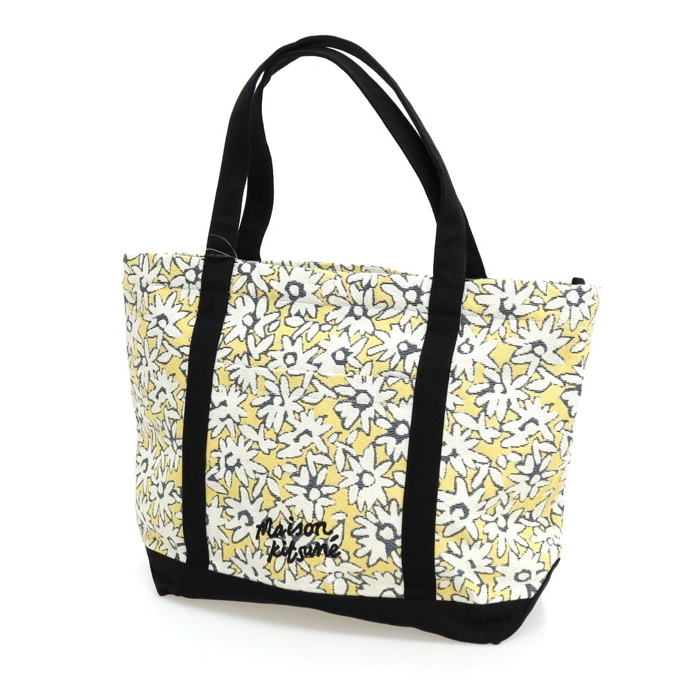 【新品】メゾンキツネ MAISON KITSUNE フラワー ジャカード トートバッグ イエローxホワイト【 状態ランクN 】【 ユニセックス 】
