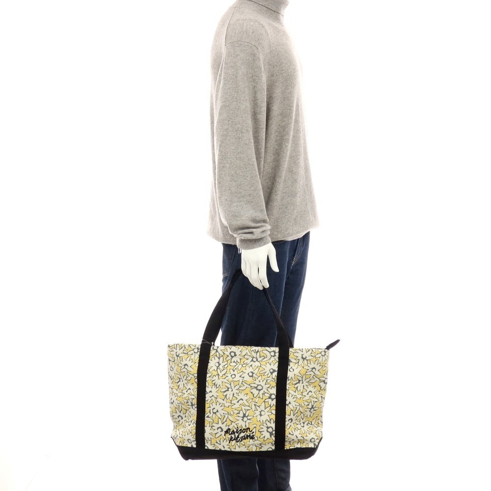 【新品】メゾンキツネ MAISON KITSUNE フラワー ジャカード トートバッグ イエローxホワイト【 状態ランクN 】【 ユニセックス 】