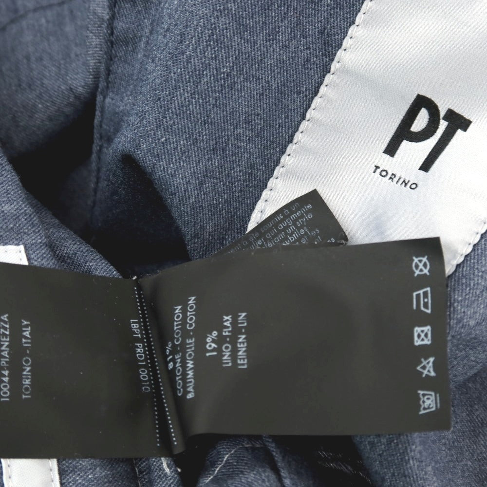 【中古】ピーティートリノ PT TORINO THE REPORTER コットンリネン カジュアルスラックスパンツ ネイビー【サイズ32】【 状態ランクC 】【 メンズ 】