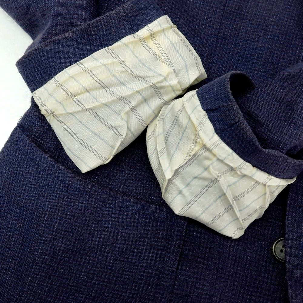 【中古】ラルディーニ LARDINI ウール チェック 2B テーラードジャケット ネイビー系【 48 】【 状態ランクD 】【 メンズ 】 []