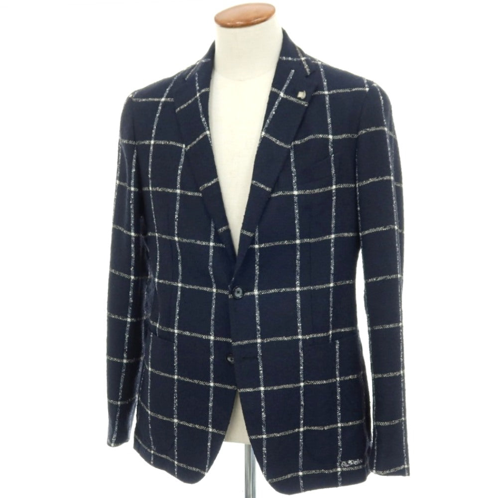 【中古】タリアトーレ TAGLIATORE リネンナイロン ウィンドウペーンチェック 2B テーラードジャケット ネイビーxホワイト【サイズ48】【 状態ランクC 】【 メンズ 】