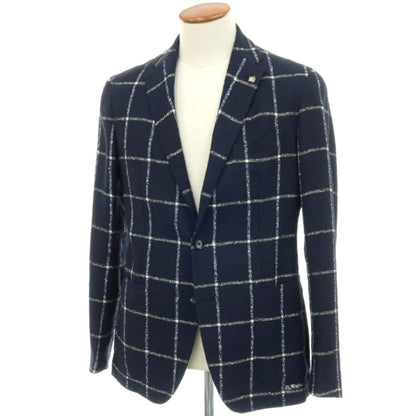 【中古】タリアトーレ TAGLIATORE リネンナイロン ウィンドウペーンチェック 2B テーラードジャケット ネイビーxホワイト【サイズ48】【 状態ランクC 】【 メンズ 】