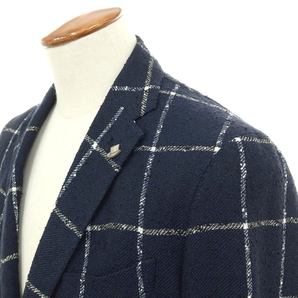 【中古】タリアトーレ TAGLIATORE リネンナイロン ウィンドウペーンチェック 2B テーラードジャケット ネイビーxホワイト【サイズ48】【 状態ランクC 】【 メンズ 】