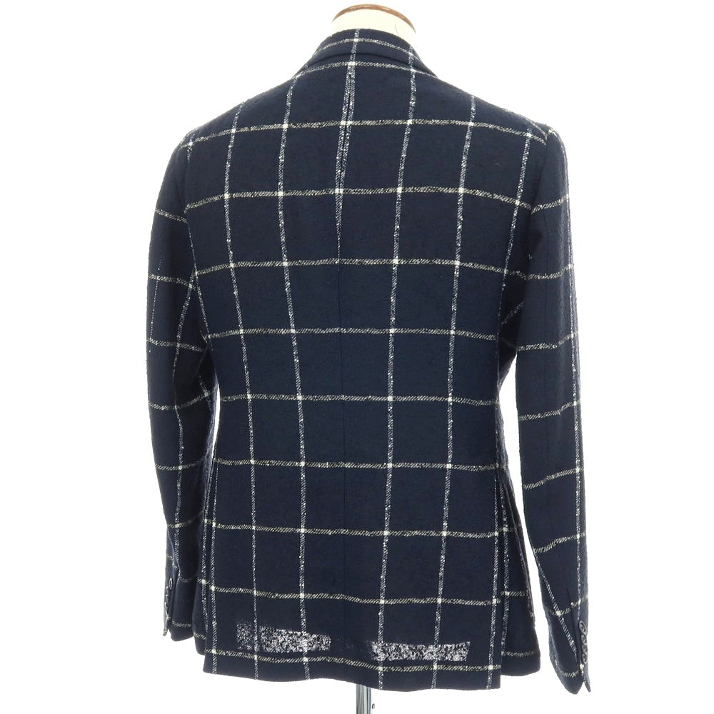 【中古】タリアトーレ TAGLIATORE リネンナイロン ウィンドウペーンチェック 2B テーラードジャケット ネイビーxホワイト【サイズ48】【 状態ランクC 】【 メンズ 】