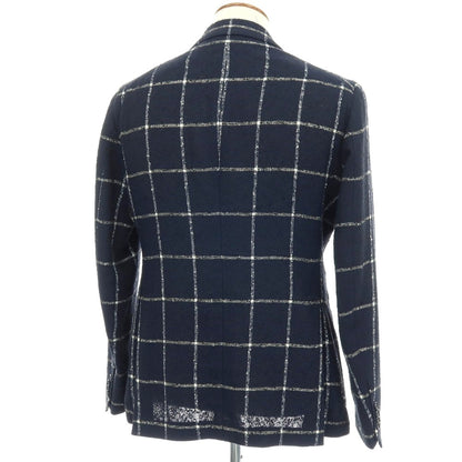【中古】タリアトーレ TAGLIATORE リネンナイロン ウィンドウペーンチェック 2B テーラードジャケット ネイビーxホワイト【サイズ48】【 状態ランクC 】【 メンズ 】