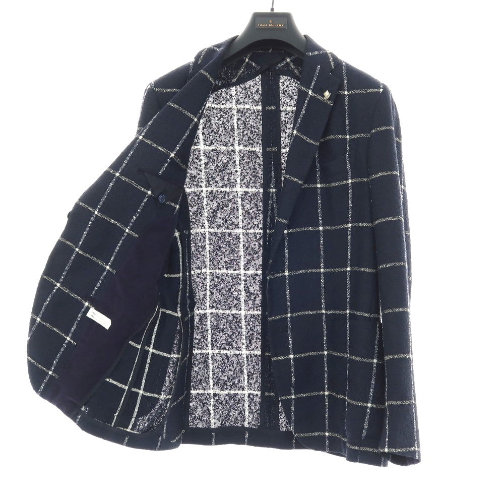 【中古】タリアトーレ TAGLIATORE リネンナイロン ウィンドウペーンチェック 2B テーラードジャケット ネイビーxホワイト【サイズ48】【 状態ランクC 】【 メンズ 】