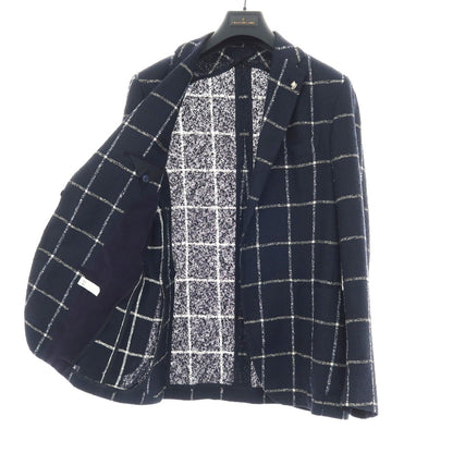 【中古】タリアトーレ TAGLIATORE リネンナイロン ウィンドウペーンチェック 2B テーラードジャケット ネイビーxホワイト【サイズ48】【 状態ランクC 】【 メンズ 】