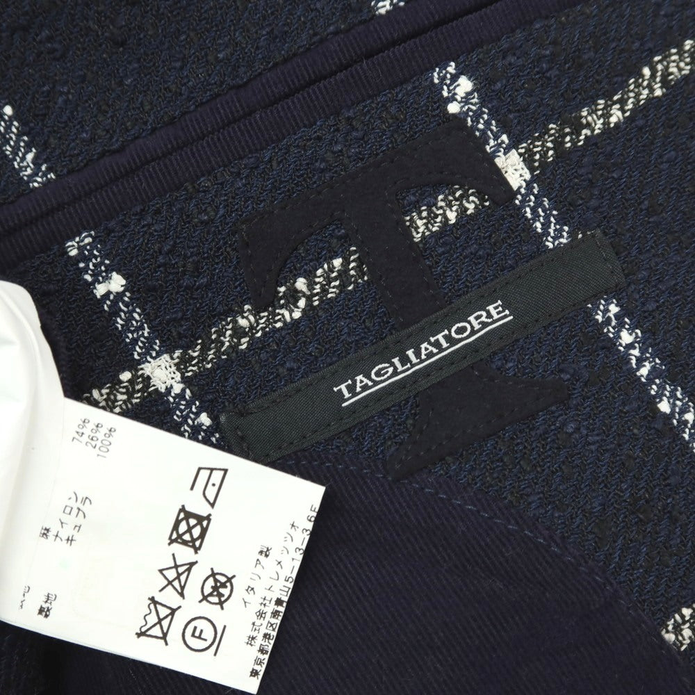 【中古】タリアトーレ TAGLIATORE リネンナイロン ウィンドウペーンチェック 2B テーラードジャケット ネイビーxホワイト【サイズ48】【 状態ランクC 】【 メンズ 】