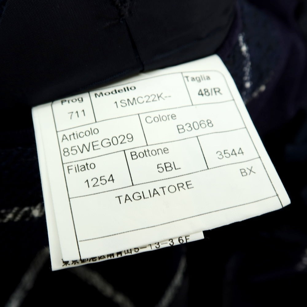 【中古】タリアトーレ TAGLIATORE リネンナイロン ウィンドウペーンチェック 2B テーラードジャケット ネイビーxホワイト【サイズ48】【 状態ランクC 】【 メンズ 】