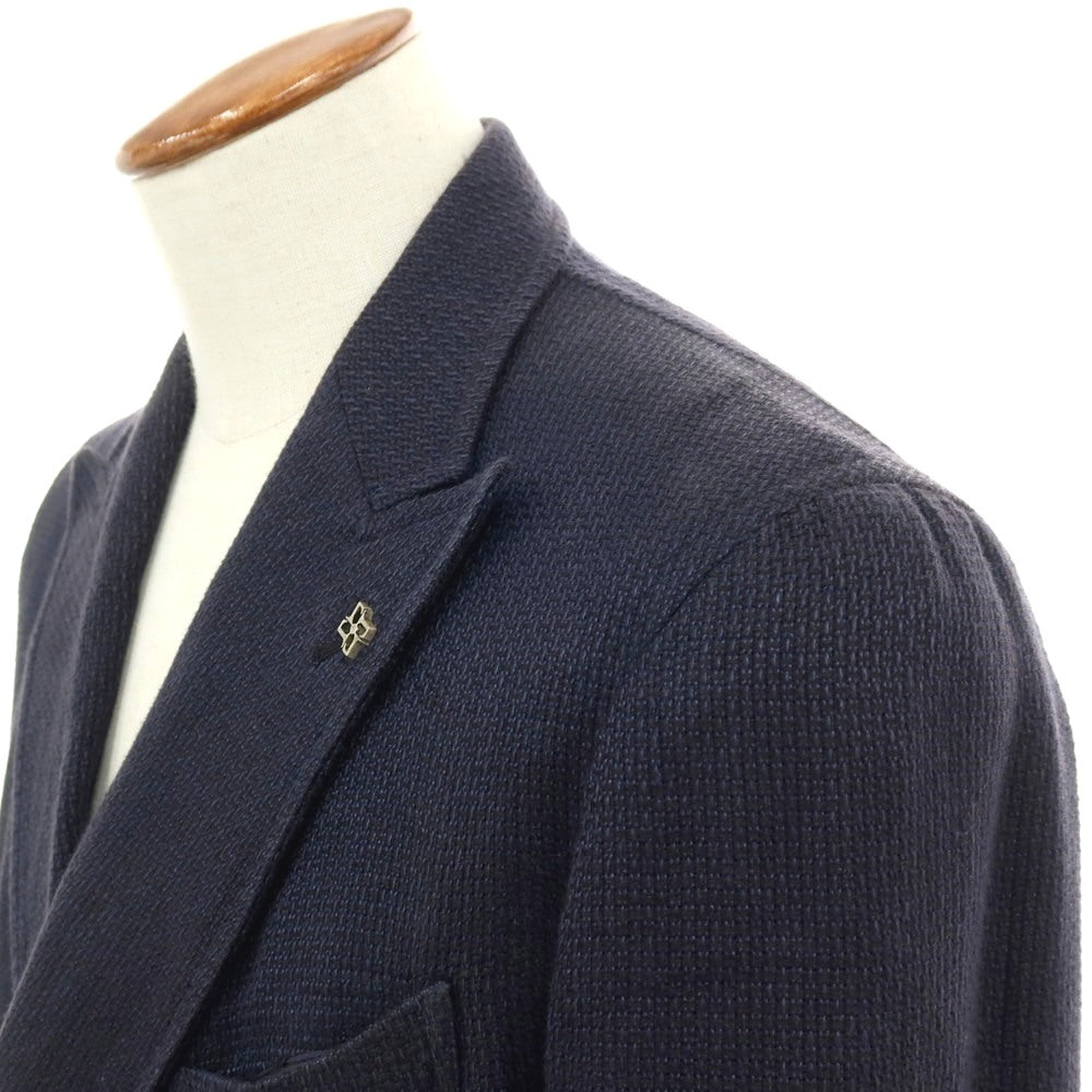 【中古】タリアトーレ TAGLIATORE Brilla per il gusto別注 リネンコットン ダブル6B テーラードジャケット ネイビー【サイズ48】【 状態ランクD 】【 メンズ 】