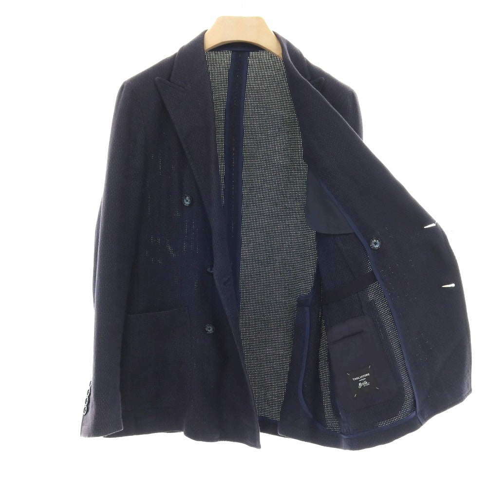 【中古】タリアトーレ TAGLIATORE Brilla per il gusto別注 リネンコットン ダブル6B テーラードジャケット ネイビー【サイズ48】【 状態ランクD 】【 メンズ 】