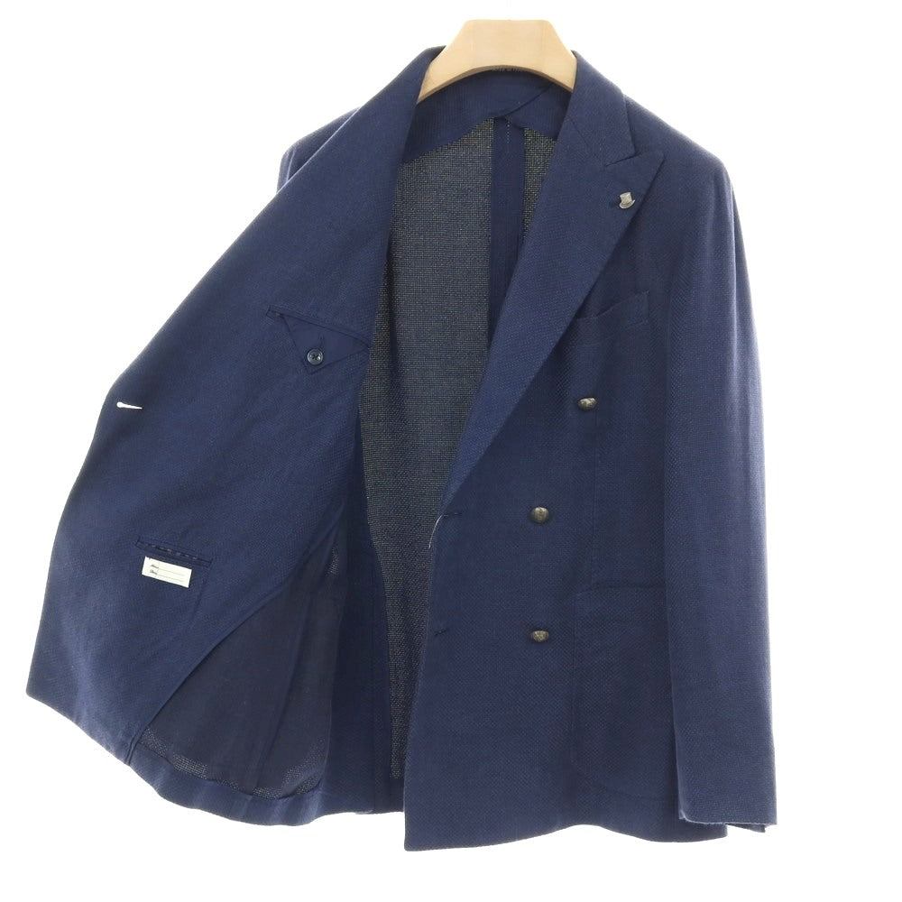 【中古】タリアトーレ TAGLIATORE リネンシルク ダブル6B テーラードジャケット ライトネイビー【 48 】【 状態ランクD 】【 メンズ 】 []
