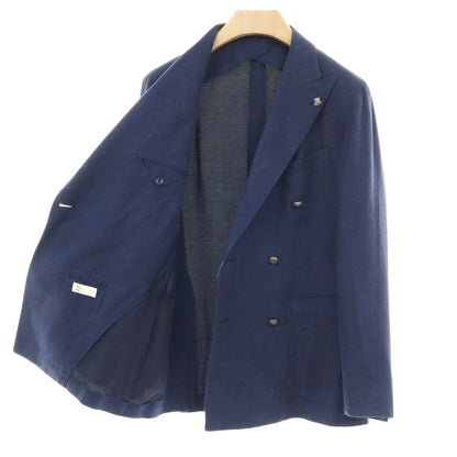 【中古】タリアトーレ TAGLIATORE リネンシルク ダブル6B テーラードジャケット ライトネイビー【 48 】【 状態ランクD 】【 メンズ 】 []
