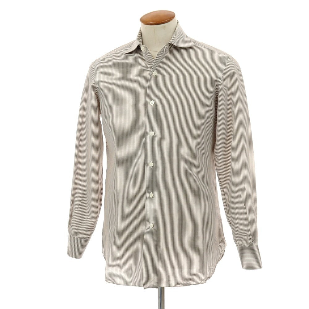 【中古】ルイーザエスポジット Luisa Esposito コットン系 ストライプ ワイドカラー ドレスシャツ ブラウンxホワイト【 39 】【 状態ランクC 】【 メンズ 】