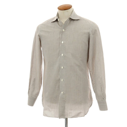 【中古】ルイーザエスポジット Luisa Esposito コットン系 ストライプ ワイドカラー ドレスシャツ ブラウンxホワイト【 39 】【 状態ランクC 】【 メンズ 】