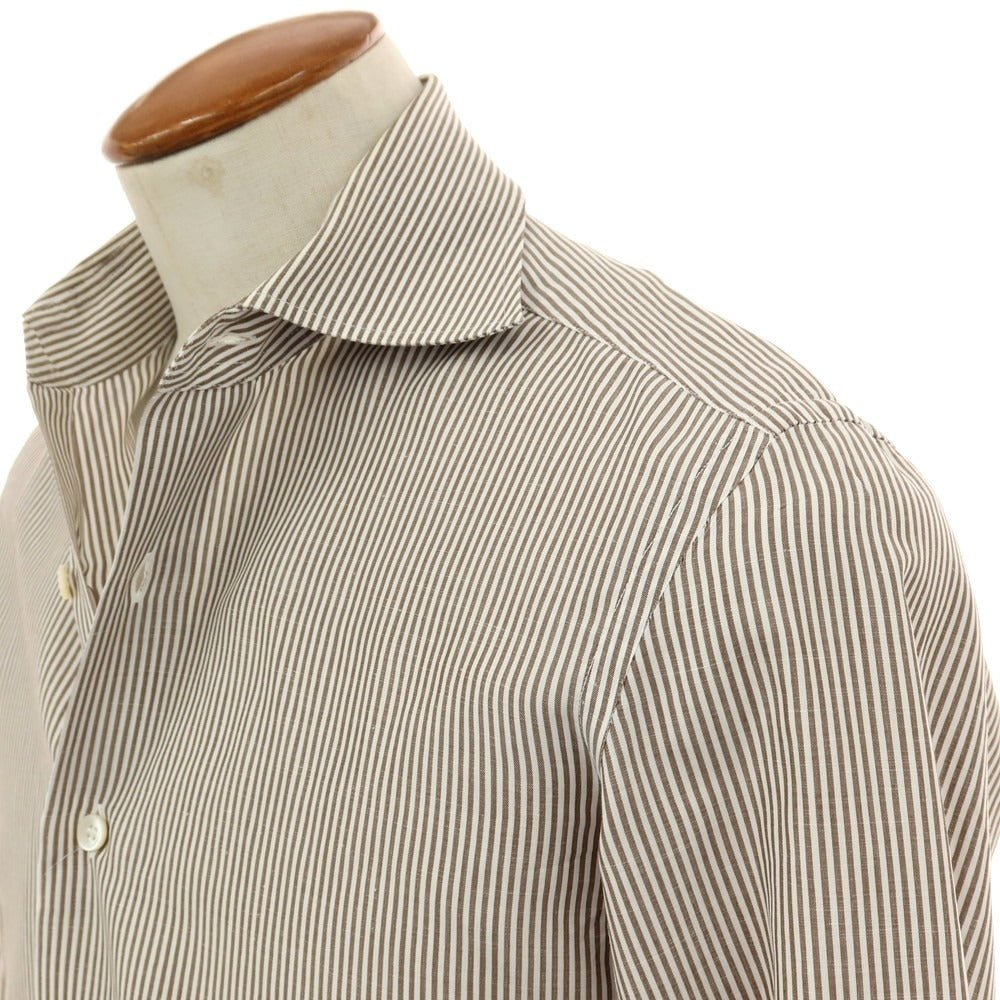 【中古】ルイーザエスポジット Luisa Esposito コットン系 ストライプ ワイドカラー ドレスシャツ ブラウンxホワイト【 39 】【 状態ランクC 】【 メンズ 】