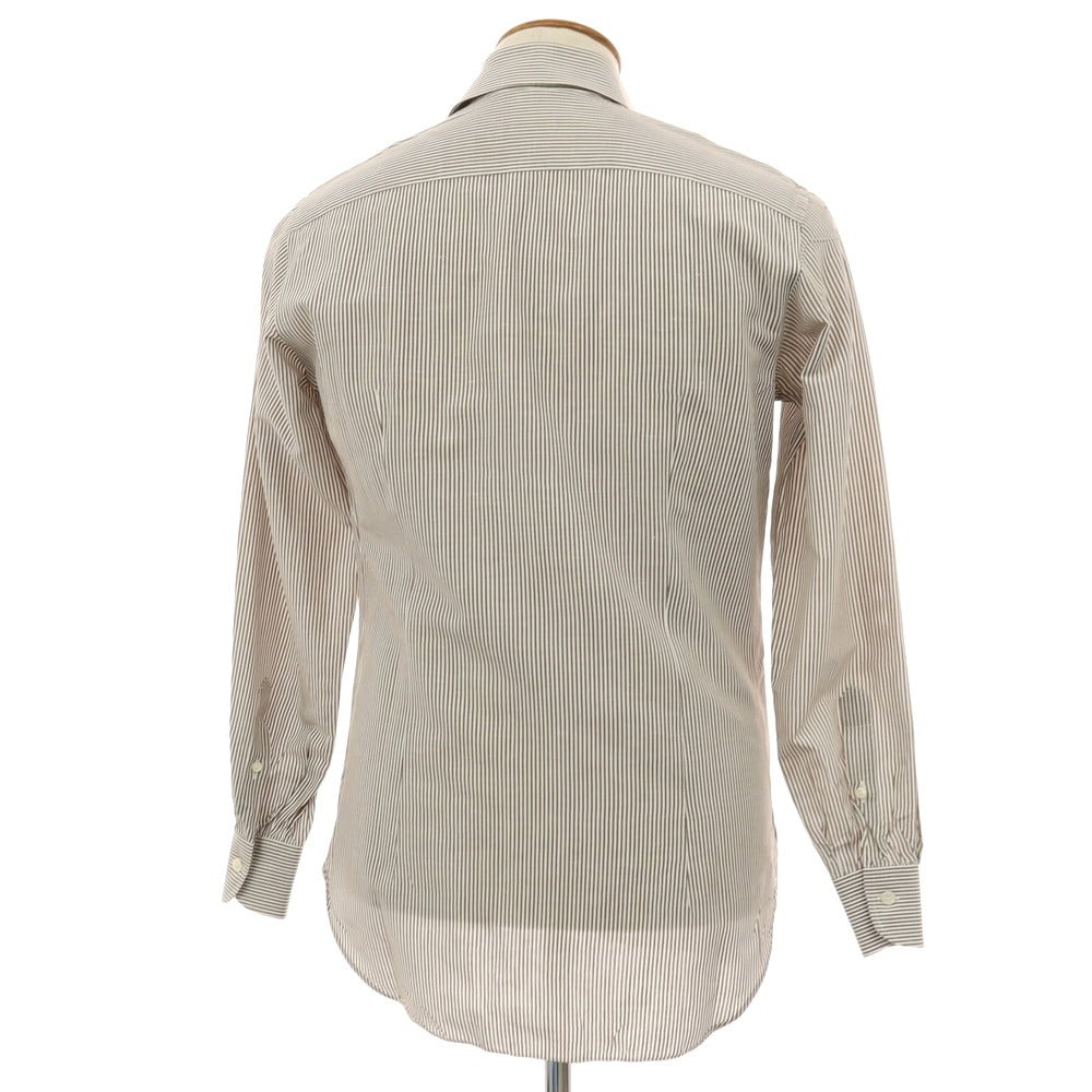 【中古】ルイーザエスポジット Luisa Esposito コットン系 ストライプ ワイドカラー ドレスシャツ ブラウンxホワイト【サイズ39】【 状態ランクC 】【 メンズ 】[CPD]