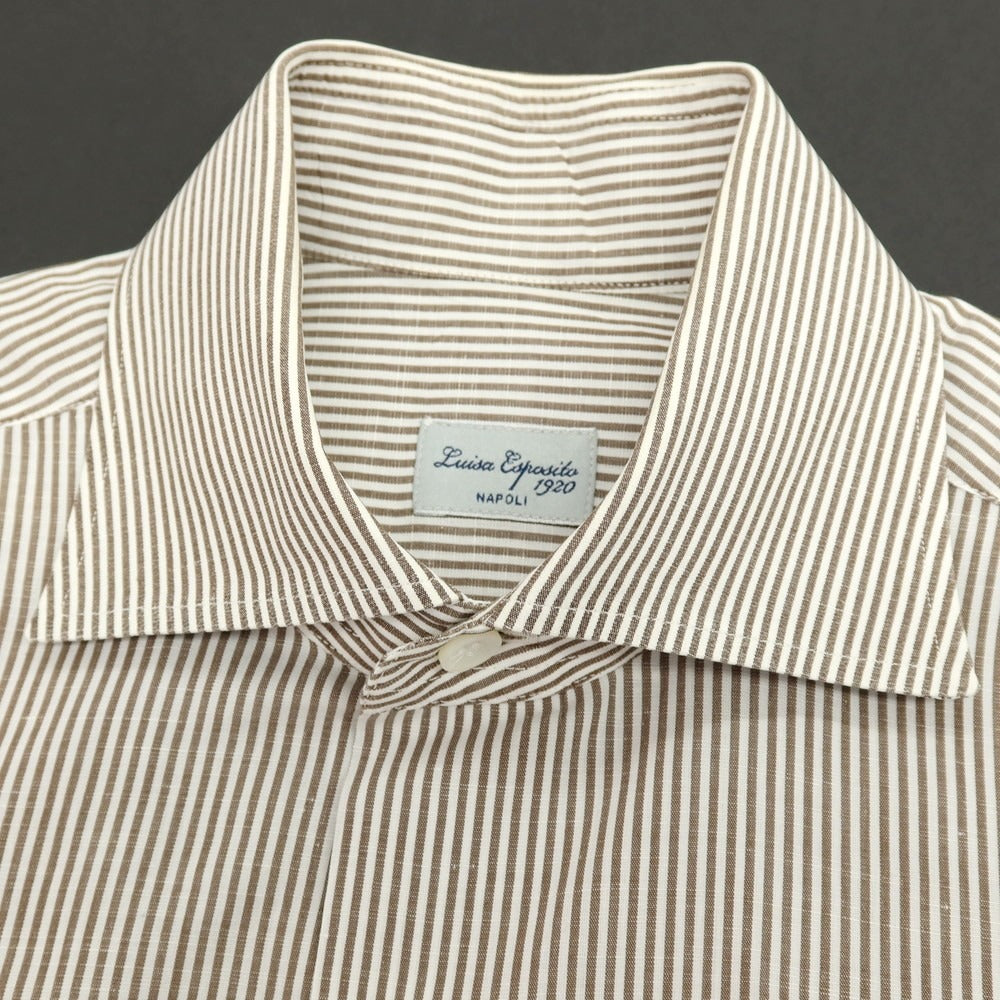 【中古】ルイーザエスポジット Luisa Esposito コットン系 ストライプ ワイドカラー ドレスシャツ ブラウンxホワイト【サイズ39】【 状態ランクC 】【 メンズ 】[CPD]