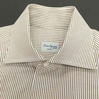 【中古】ルイーザエスポジット Luisa Esposito コットン系 ストライプ ワイドカラー ドレスシャツ ブラウンxホワイト【 39 】【 状態ランクC 】【 メンズ 】