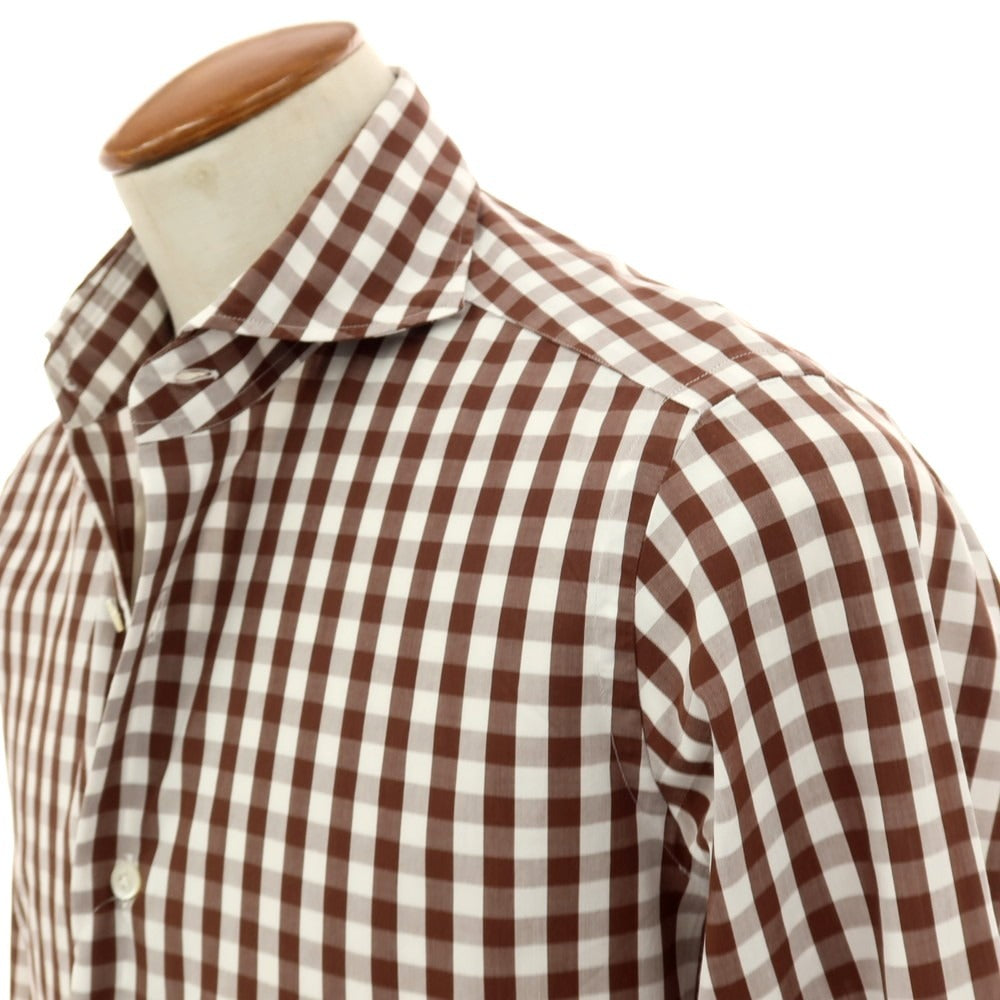 【中古】ジャンネット giannetto コットン ギンガムチェック ホリゾンタルカラー ドレスシャツ ブラウンxホワイト【 39 】【 状態ランクC 】【 メンズ 】