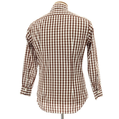 【中古】ジャンネット giannetto コットン ギンガムチェック ホリゾンタルカラー ドレスシャツ ブラウンxホワイト【 39 】【 状態ランクC 】【 メンズ 】