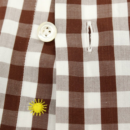 【中古】ジャンネット giannetto コットン ギンガムチェック ホリゾンタルカラー ドレスシャツ ブラウンxホワイト【 39 】【 状態ランクC 】【 メンズ 】